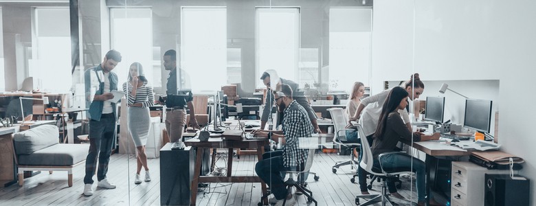 A busy open plan office.