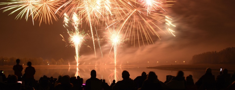 A photo of a crowd watching fireworks on Bonfire Night.