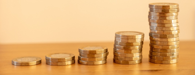 Stacks of £1 coins.