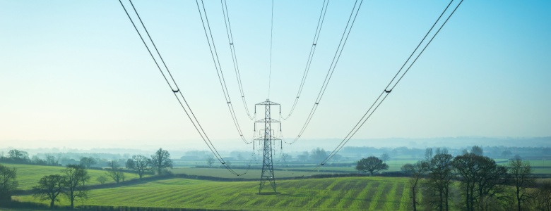Power lines in Kent, UK.
